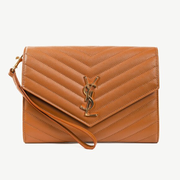 Saint Laurent Dark Natural Grain de Poudre Chevron Matelasse YSL Cassandre Flap - Picture 1 of 13